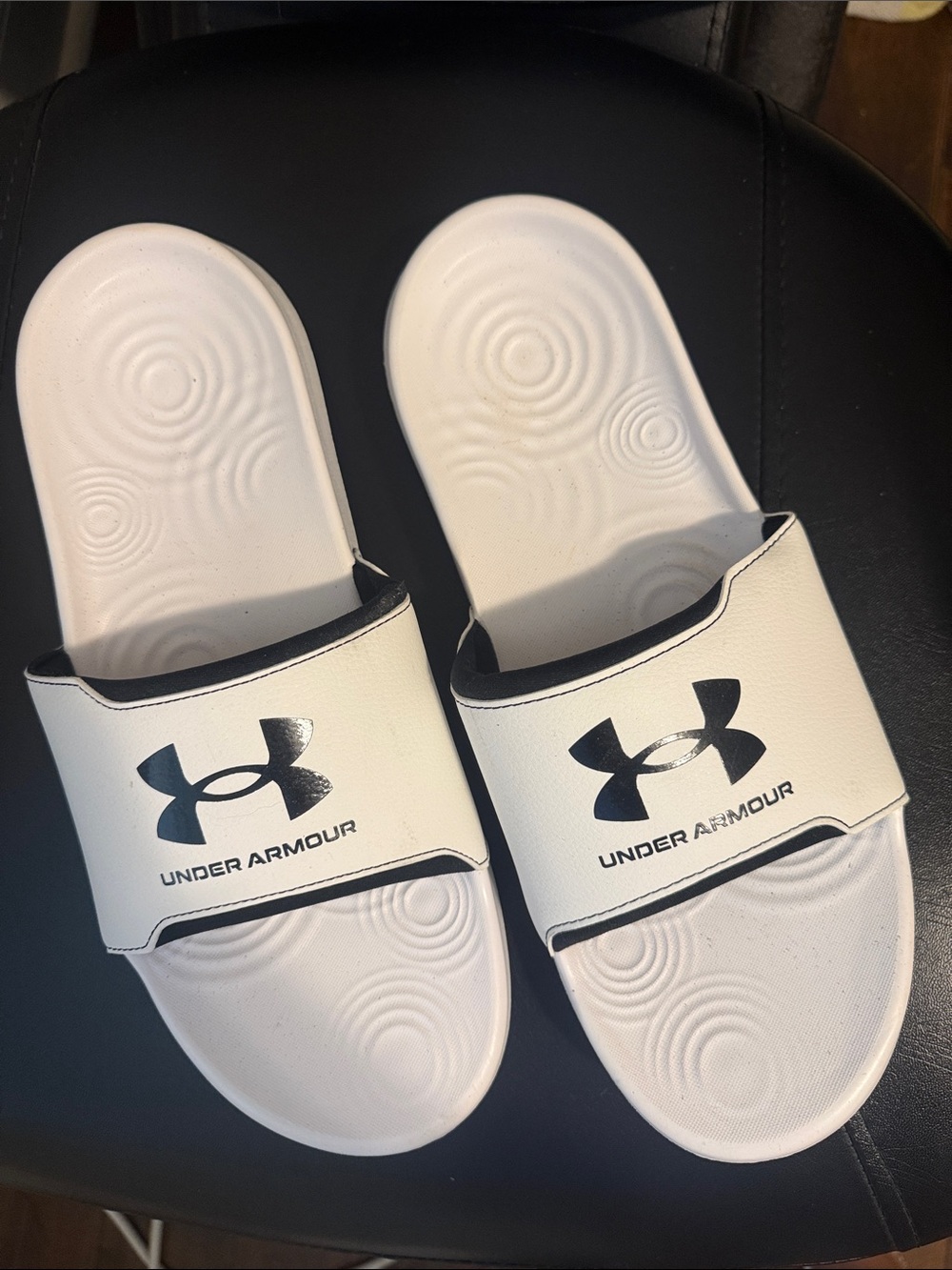 Under Armour White and Black Slide Sandals
